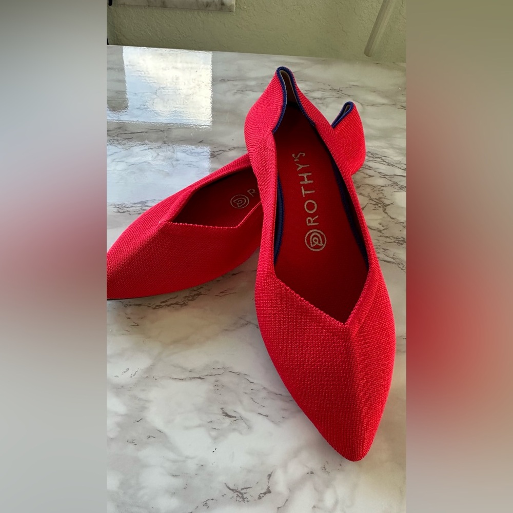 Rothy's Bright Red Textile The Point Ballet Flats Shoes Women’s US 9.5